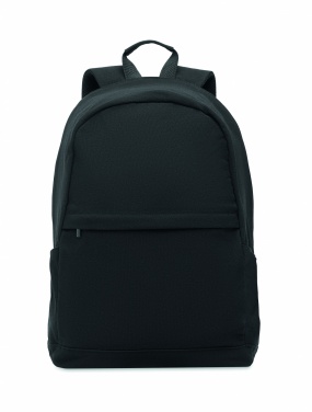 Logotrade Firmengeschenke das Foto: Ein 15-Zoll-Laptop-Rucksack aus recycelter Baumwolle (Pre-Consumer) und recyceltem Polyester mit individuell anpassbarem Druck