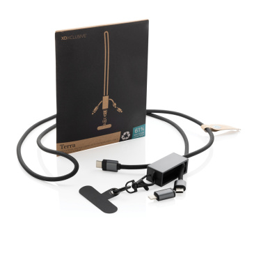 Logotrade Firmengeschenke das Foto: Terra duales Ladekabel aus RCS recyceltem PET mit Lanyard