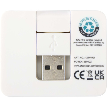Logotrade werbemittel das Foto: Gaia 4 Port USB Hub mit USB-A- und Typ-C-Ausgang und zwei Eingängen aus recyceltem Kunststoff