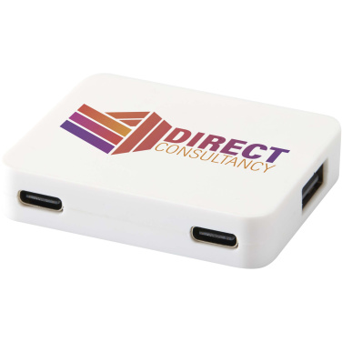 Logotrade Firmengeschenke das Foto: Gaia 4 Port USB Hub mit USB-A- und Typ-C-Ausgang und zwei Eingängen aus recyceltem Kunststoff
