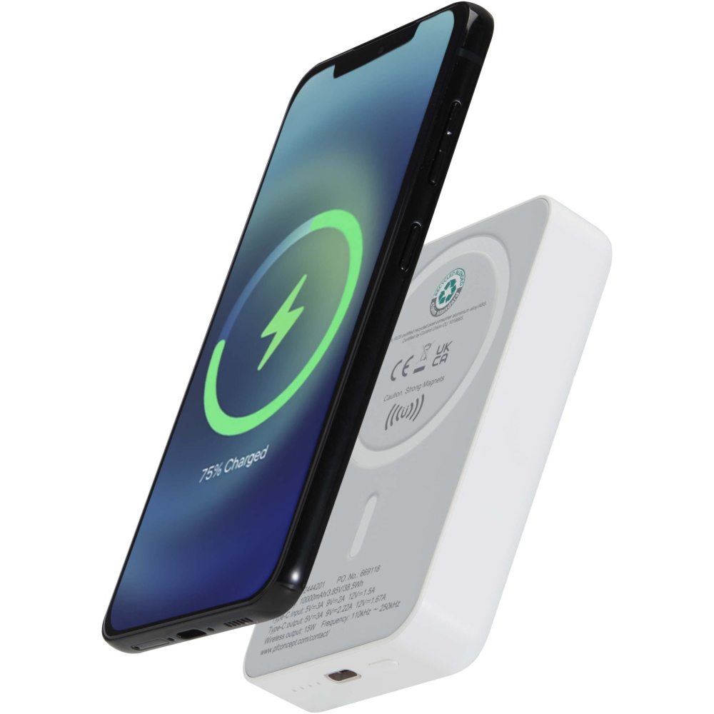 Logotrade Firmengeschenke das Foto: Acrab 15 W 10.000 mAh magnetische kabellose Powerbank mit 20 W PD aus recyceltem Kunststoff