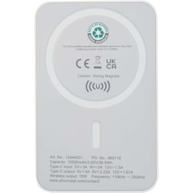 Logotrade Werbeartikel das Foto: Acrab 15 W 10.000 mAh magnetische kabellose Powerbank mit 20 W PD aus recyceltem Kunststoff