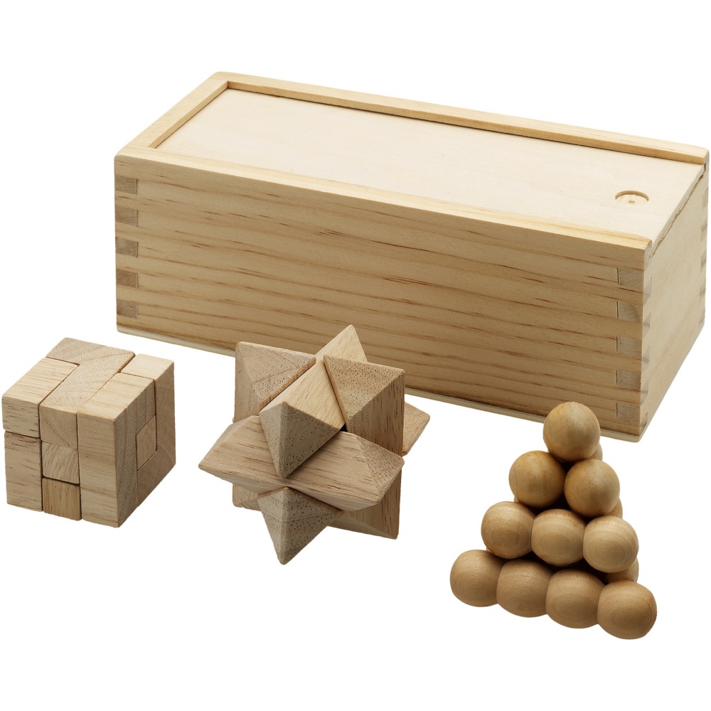 Logo trade advertising products picture of: Brainiac 3-piece wooden brain teaser set