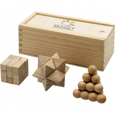 Logo trade advertising product photo of: Brainiac 3-piece wooden brain teaser set