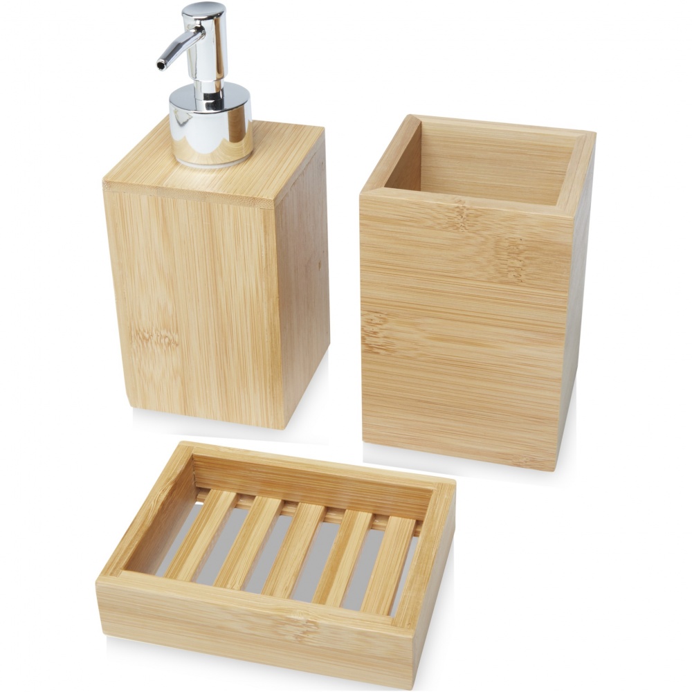 Logo trade corporate gifts image of: Hedon 3-piece bamboo bathroom set