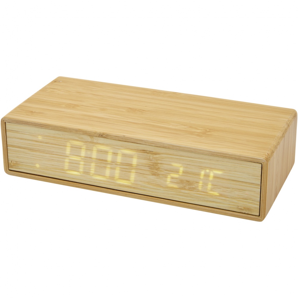 Logo trade promotional giveaways image of: Minata bamboo wireless charger with clock