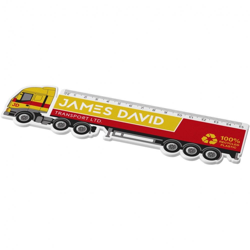 Logotrade promotional item image of: Tait 15 cm lorry-shaped recycled plastic ruler