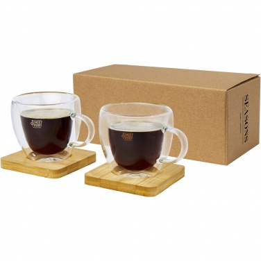 Logotrade promotional item picture of: Manti 2-piece 100 ml double-wall glass cup with bamboo coaster 