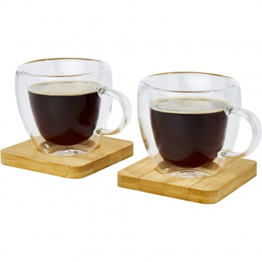 Logotrade promotional giveaway image of: Manti 2-piece 100 ml double-wall glass cup with bamboo coaster 