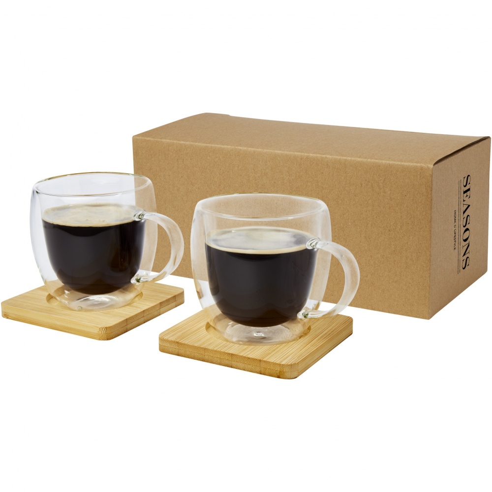 Logo trade business gift photo of: Manti 2-piece 250 ml double-wall glass cup with bamboo coaster 