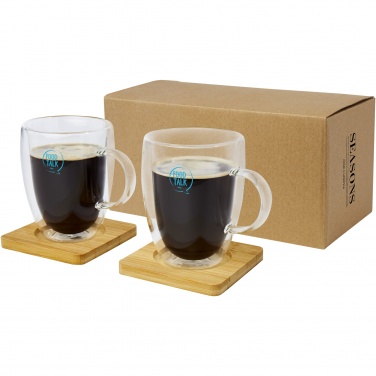 Logo trade promotional merchandise photo of: Manti 2-piece 350 ml double-wall glass cup with bamboo coaster 