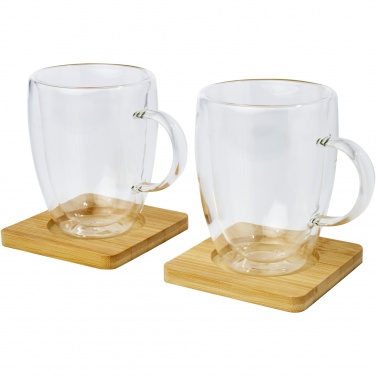 Logotrade advertising product image of: Manti 2-piece 350 ml double-wall glass cup with bamboo coaster 
