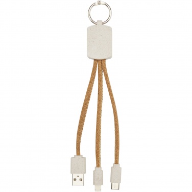 Logo trade promotional giveaway photo of: Bates wheat straw and cork 3-in-1 charging cable