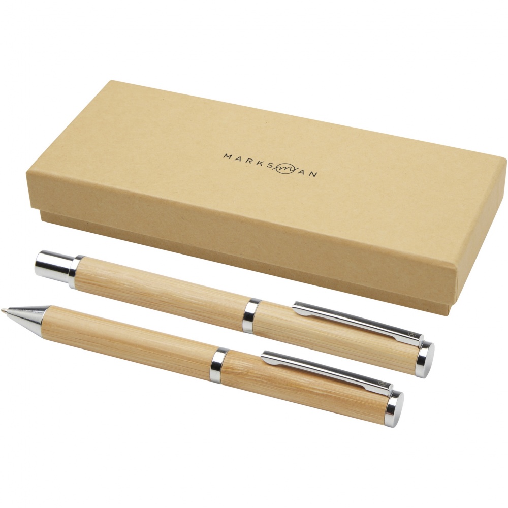 Logo trade corporate gifts image of: Apolys bamboo ballpoint and rollerball pen gift set 