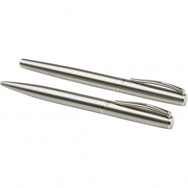 Logo trade promotional items image of: Didimis recycled stainless steel ballpoint and rollerball pen set