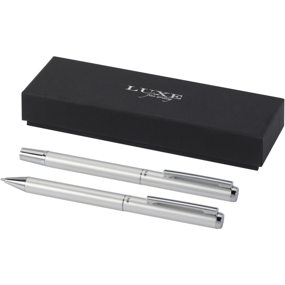 Logotrade advertising product picture of: Lucetto recycled aluminium ballpoint and rollerball pen gift set