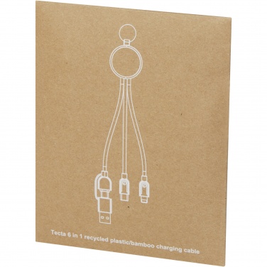 Logo trade promotional merchandise picture of: Tecta 6-in-1 recycled plastic/bamboo charging cable with keyring
