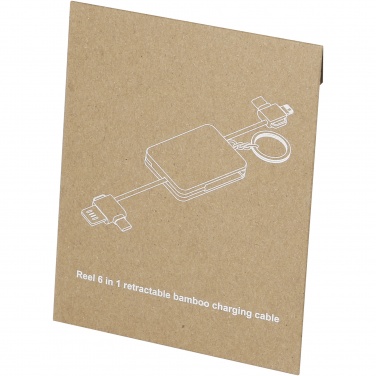 Logotrade promotional merchandise image of: Reel 6-in-1 retractable bamboo key ring charging cable