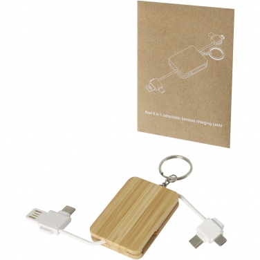 Logo trade corporate gift photo of: Reel 6-in-1 retractable bamboo key ring charging cable