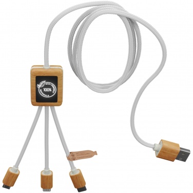 Logo trade promotional merchandise image of: SCX.design C39 3-in-1 rPET light-up logo charging cable with squared bamboo casing