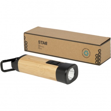 Logo trade promotional items image of: Kuma bamboo/RCS recycled plastic torch with carabiner