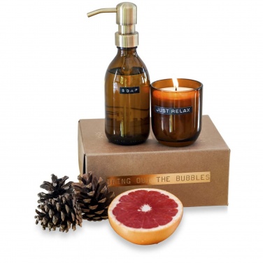Logotrade corporate gifts photo of: Wellmark Discovery 200 ml hand soap dispenser and 150 g scented candle set - bamboo fragrance