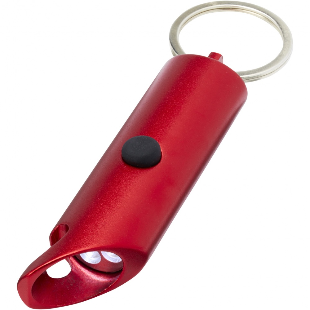 Logo trade promotional items image of: Flare RCS recycled aluminium IPX LED light and bottle opener with keychain