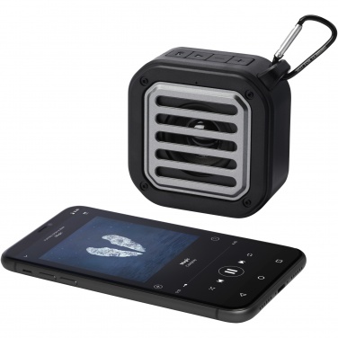 Logo trade advertising product photo of: Solo 3W IPX5 RCS recycled plastic solar Bluetooth® speaker with carabiner 