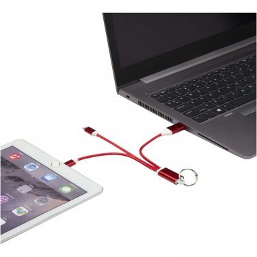 Logo trade promotional giveaways picture of: Metal 4-in-1 recycled aluminium charging cable with keychain