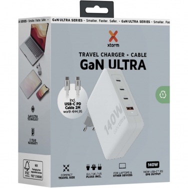 Logo trade advertising products image of: Xtorm XVC2140 GaN Ultra 140W travel charger with 240W USB-C PD cable