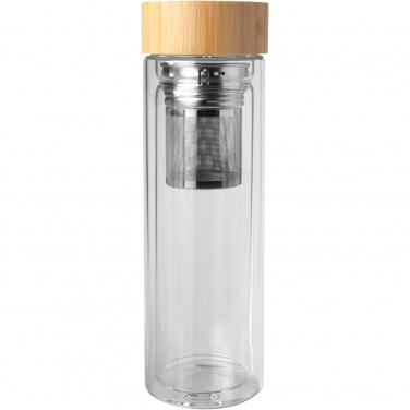 Logo trade promotional gifts image of: Bailey 400 ml borsilicate glass infuser bottle with bamboo lid
