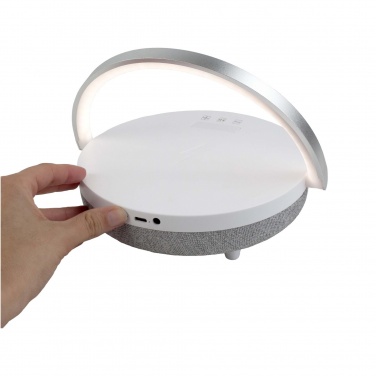 Logo trade promotional product photo of: Prixton 4-in-1 10W Bluetooth® speaker with LED light and wireless charging base