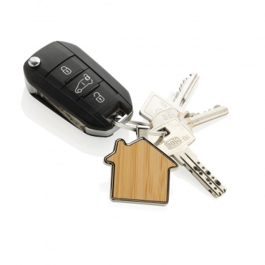 Logotrade promotional product image of: RCS recycled zinc alloy house keychain with bamboo