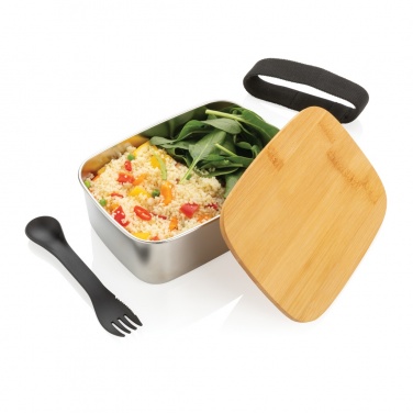 Logotrade advertising products photo of: Stainless steel lunchbox with bamboo lid and spork