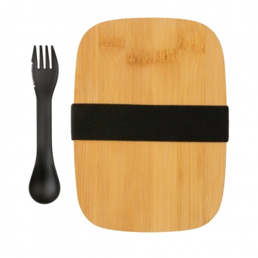 Logo trade promotional giveaways image of: Stainless steel lunchbox with bamboo lid and spork