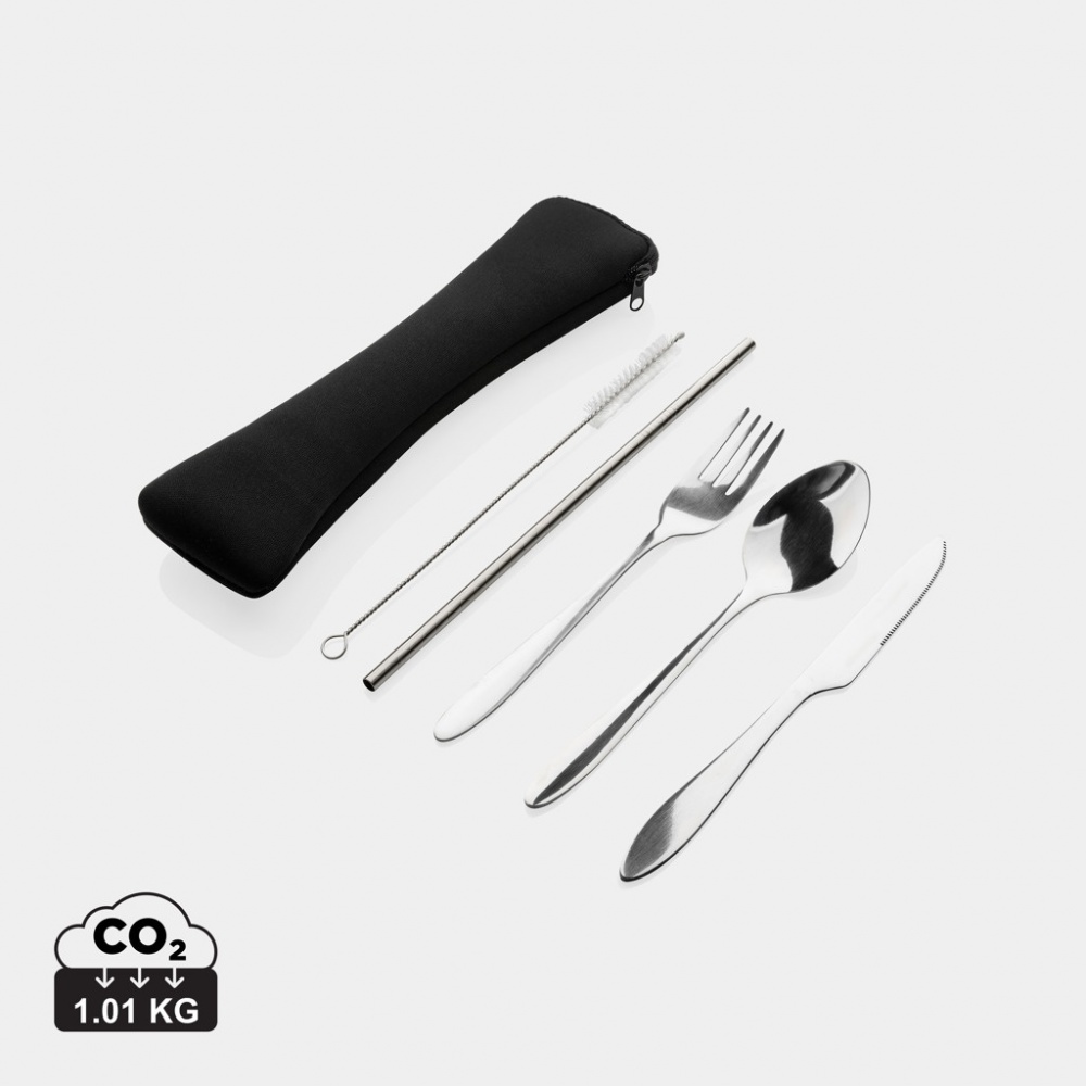 Logo trade promotional merchandise image of: 4 PCS stainless steel re-usable cutlery set