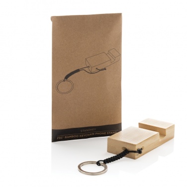 Logotrade promotional product image of: Standkey bamboo keychain phone stand