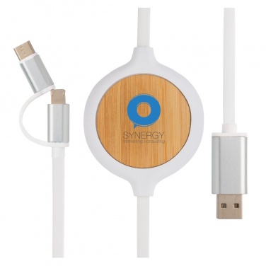 Logotrade advertising products photo of: 3-in-1 cable with 5W bamboo wireless charger