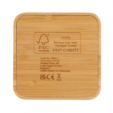Logo trade promotional products image of: Bamboo 5W wireless charger with USB