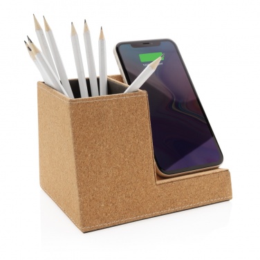 Logo trade advertising product photo of: Cork pen holder and 5W wireless charger