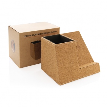 Logo trade advertising products picture of: Cork pen holder and 5W wireless charger