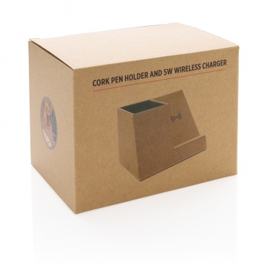 Logo trade promotional items image of: Cork pen holder and 5W wireless charger