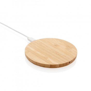 Logo trade business gift photo of: Bamboo 5W round wireless charger