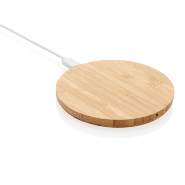 Logo trade promotional gift photo of: Bamboo 5W round wireless charger