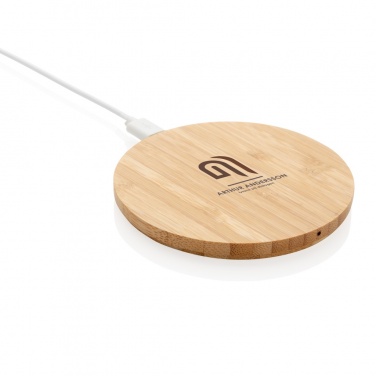 Logo trade corporate gifts picture of: Bamboo 5W round wireless charger