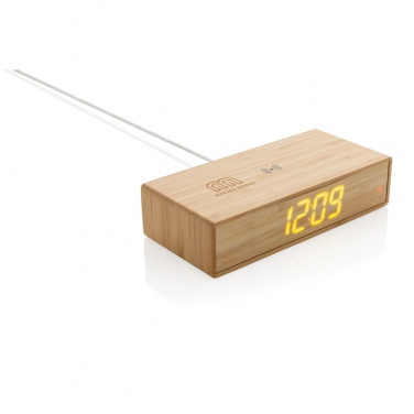 Logo trade promotional gifts picture of: Bamboo alarm clock with 5W wireless charger