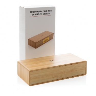 Logotrade corporate gift image of: Bamboo alarm clock with 5W wireless charger