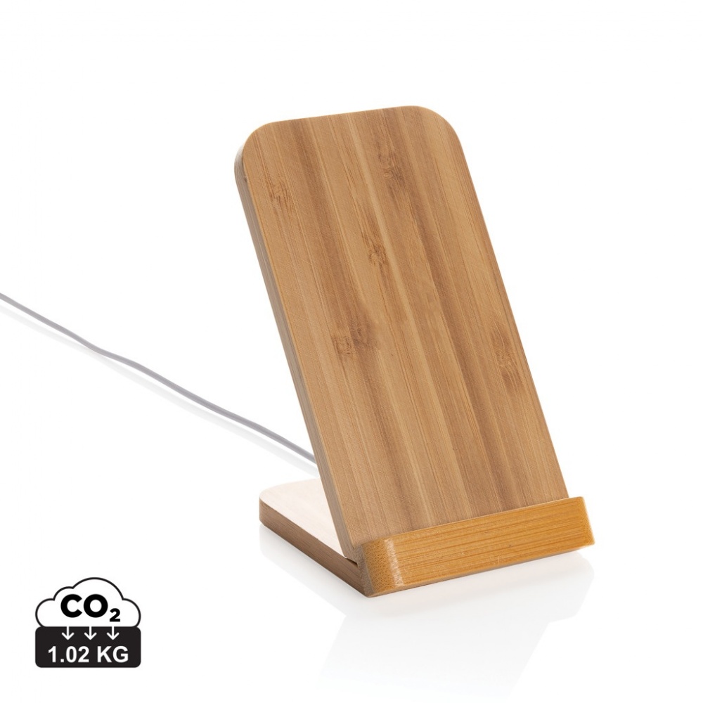 Logotrade promotional gift image of: Bamboo 5W wireless charging stand