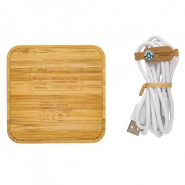 Logotrade corporate gift image of: Bamboo 10W wireless charger with USB