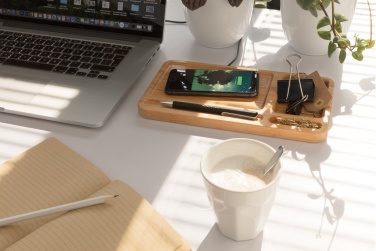 Logotrade corporate gift image of: Bamboo desk organiser 10W wireless charger